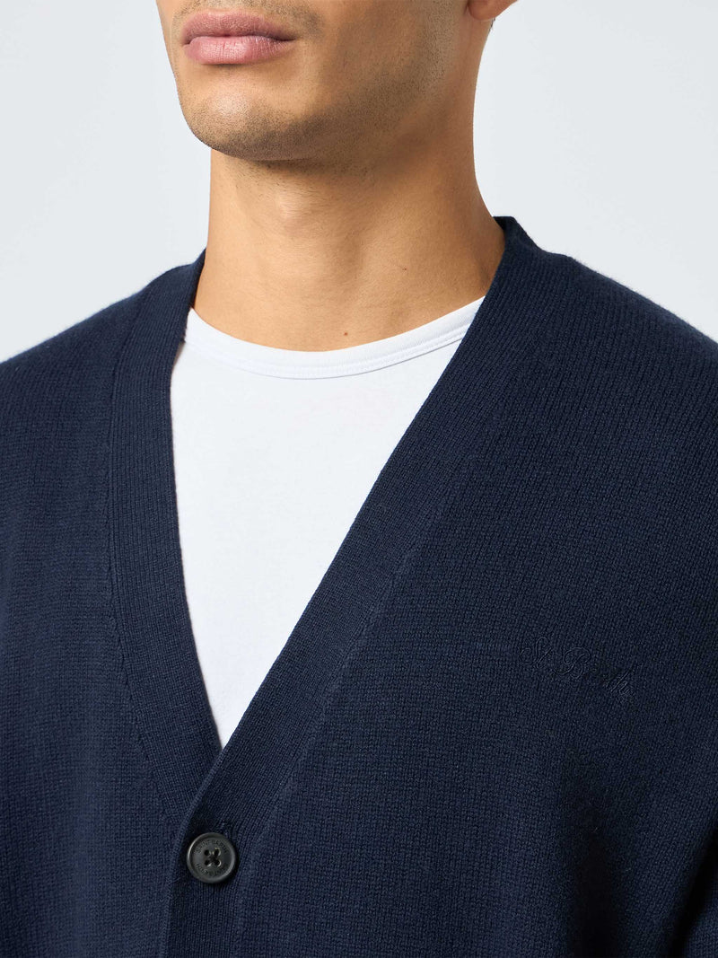 Man navy blue cashmere blend cardigan sweater Herrison