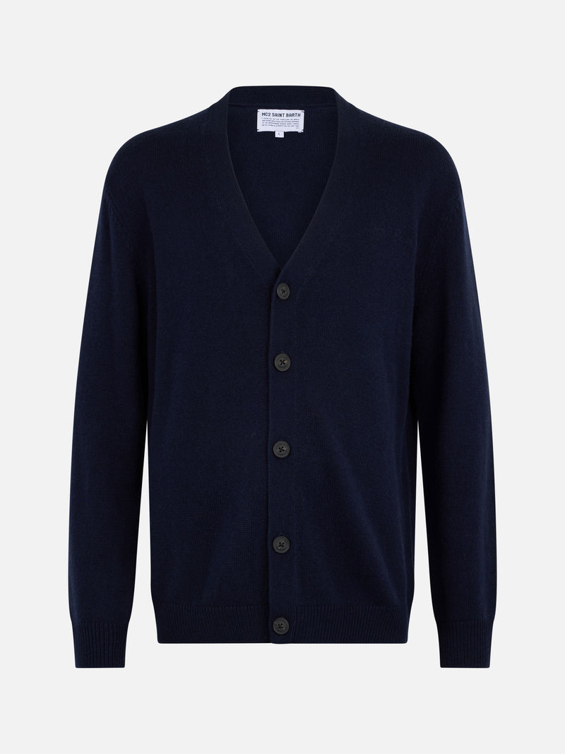 Man navy blue cashmere blend cardigan sweater Herrison