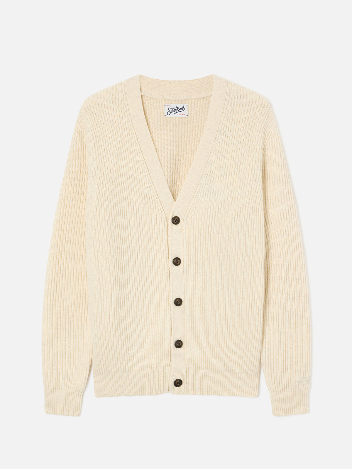 Beige Herrison Strickjacke aus gerippter Wolle 