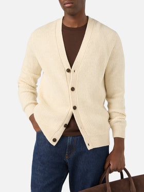 Cardigan Herrison beige in lana a costine