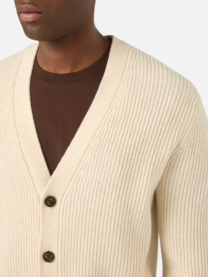 Cárdigan acanalado de lana Herrison Beige 