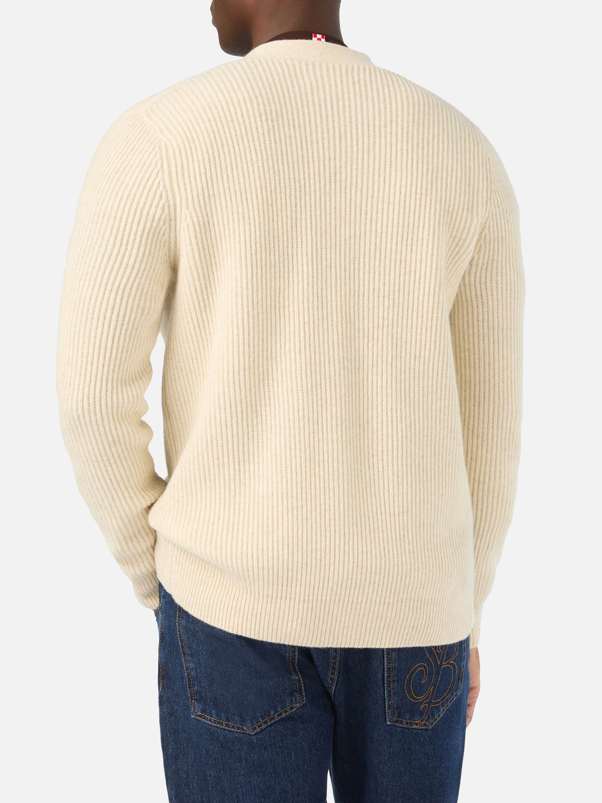 Cardigan Herrison beige in lana a costine