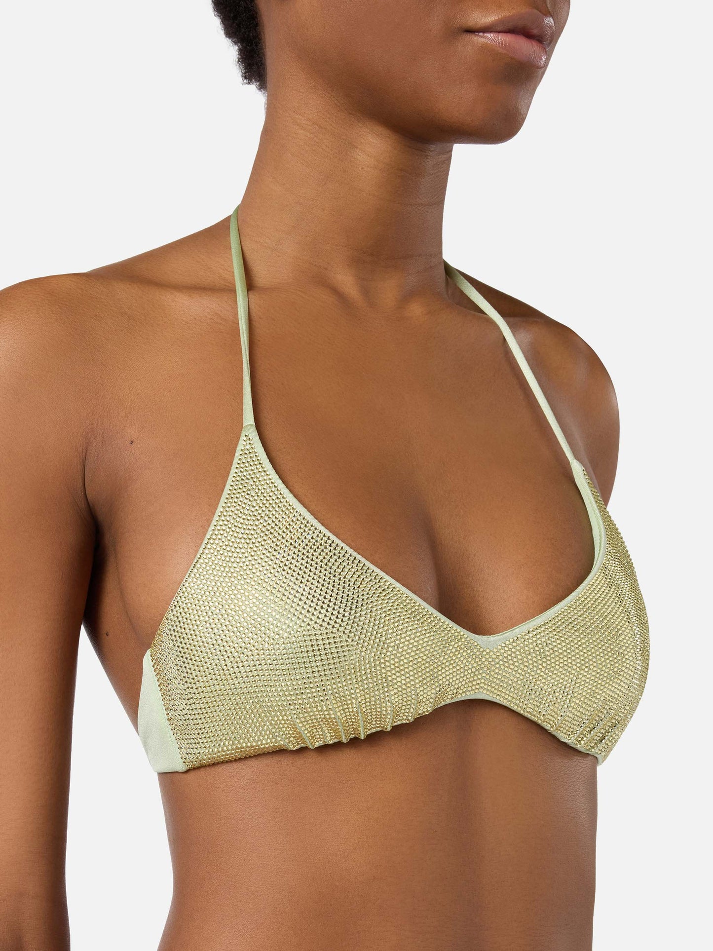 Top bikini Hespera bralette verde acuqa con strass applicati