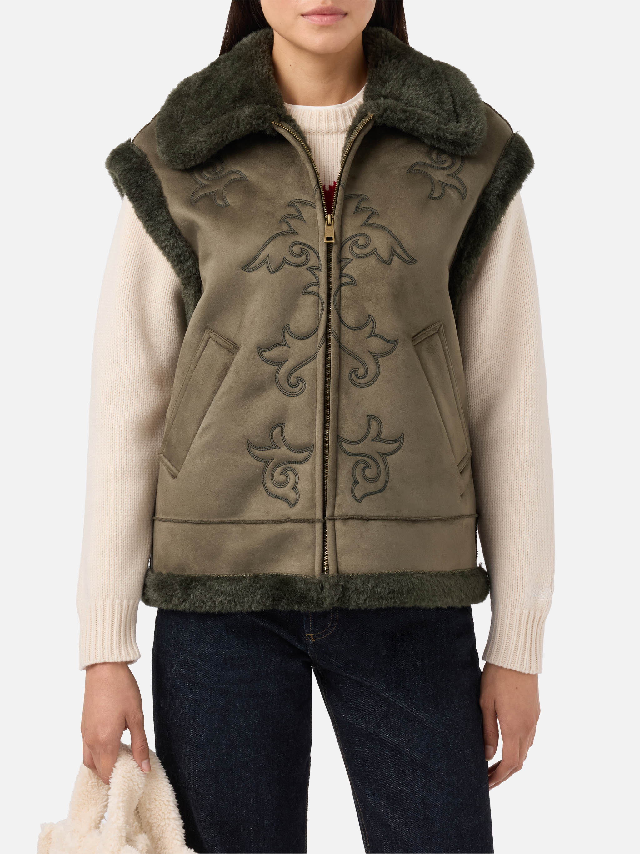 Hesketh faux-shearling gilet with western embroidery – MC2 Saint Barth