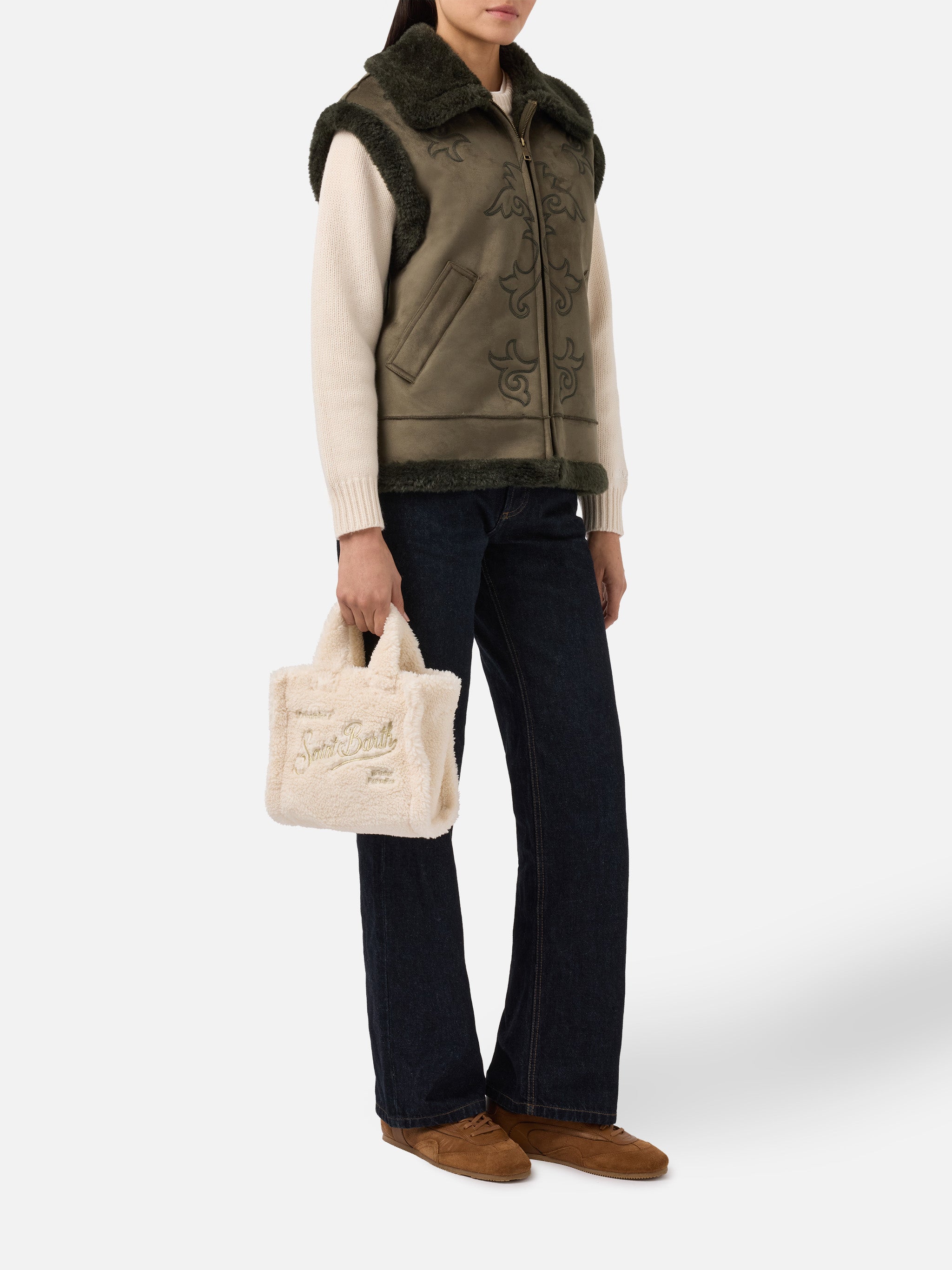 Hesketh faux-shearling gilet with western embroidery – MC2 Saint Barth