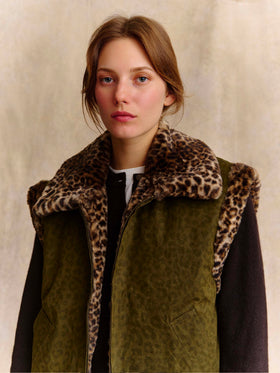 Chaleco encerado reversible Hesketh con estampado Leoparn y pelo sintético 