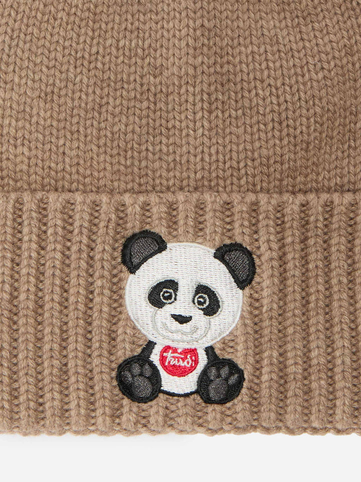 Berretto Holden in misto cashmere  beige con ricamo Panda Trudi | TRUDI SPECIAL EDITION