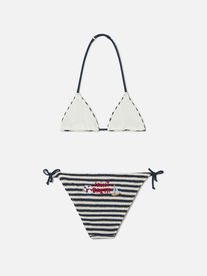 Holly crochet striped bikini with nautical embroidery