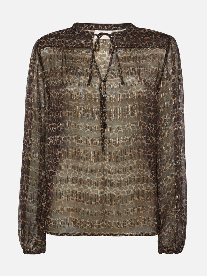 Harper blusa in voile di seta lurex con stampa animalier