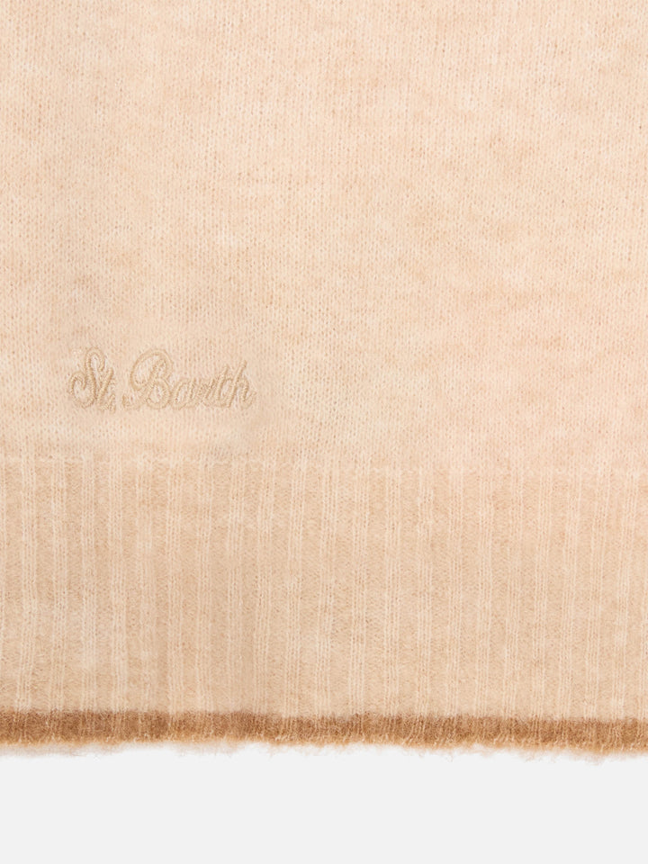 Capucha Harlow beige en mezcla de alpaca con ribete en contraste 