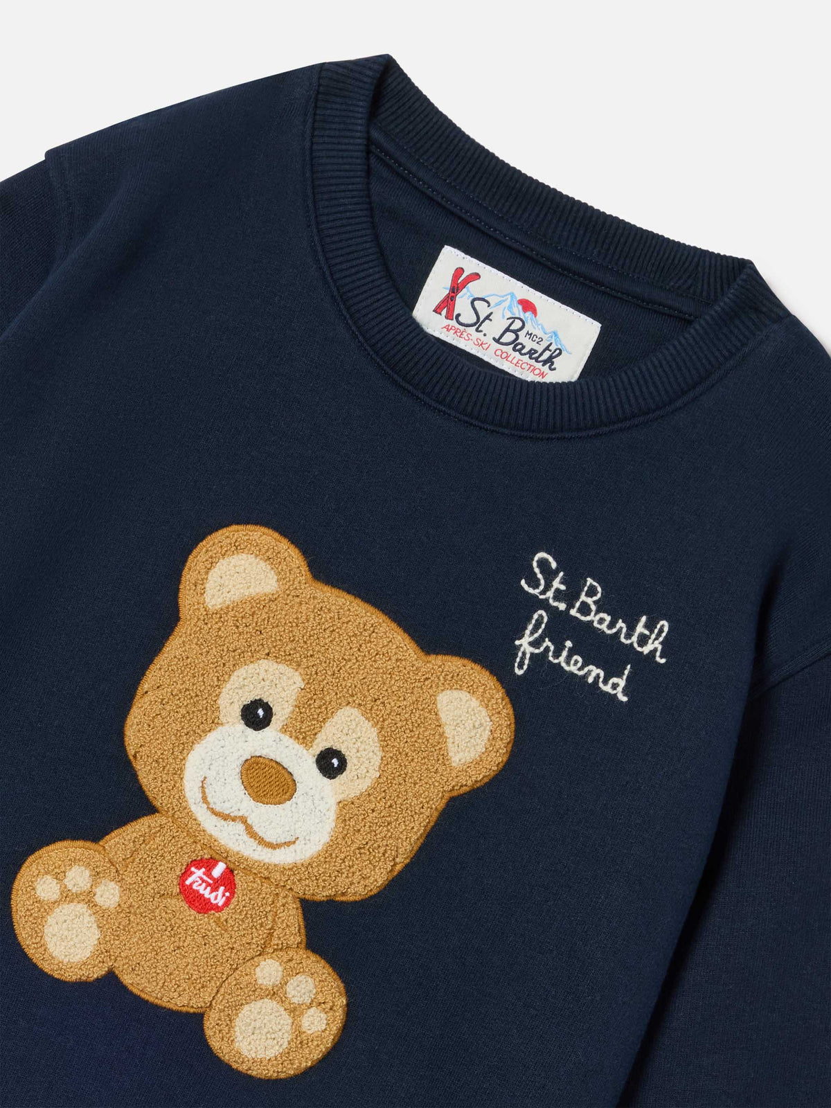 Marineblaues blue Hutton Sweatshirt aus Baumwollmischung mit Teddybär-Schwamm-Patch | Special edition 