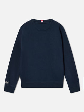 Marineblaues blue Hutton Sweatshirt aus Baumwollmischung mit Teddybär-Schwamm-Patch | Special edition 