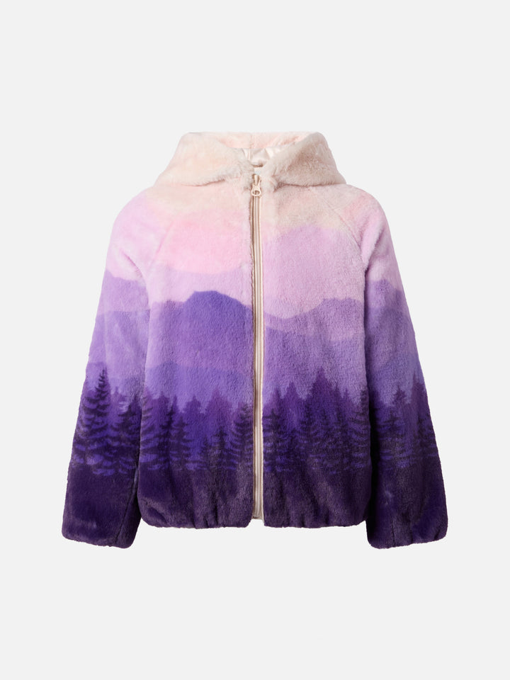 Furry gradient jacket with I Love St. Barth embroidery