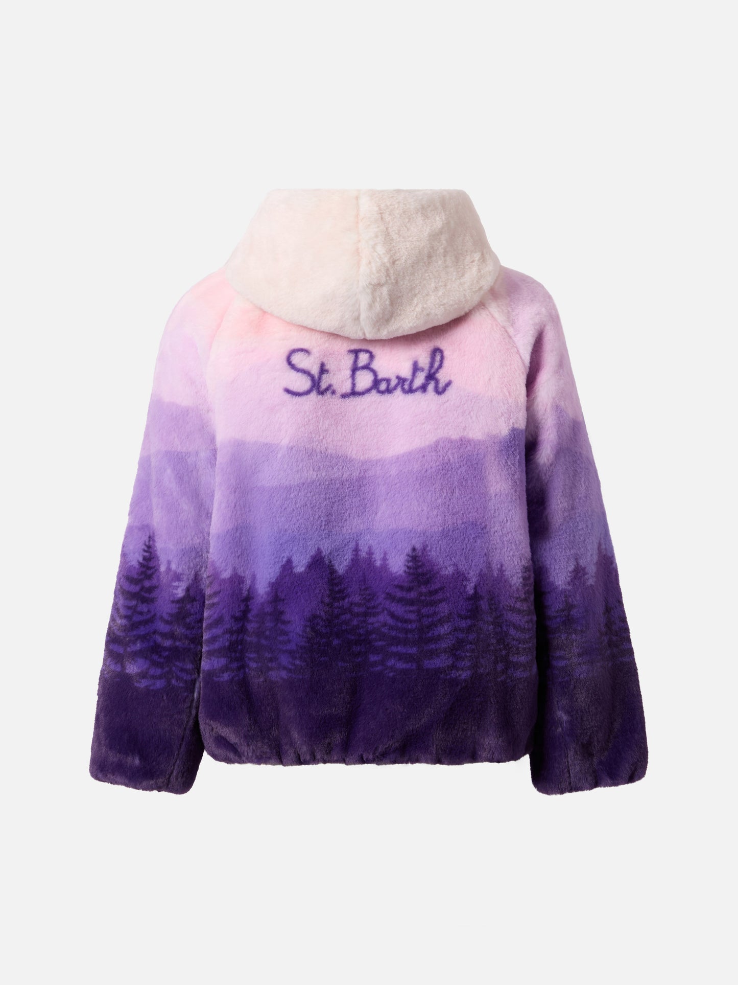 Furry gradient jacket with I Love St. Barth embroidery