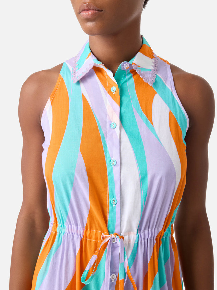 Ida cotton long dress with wave print