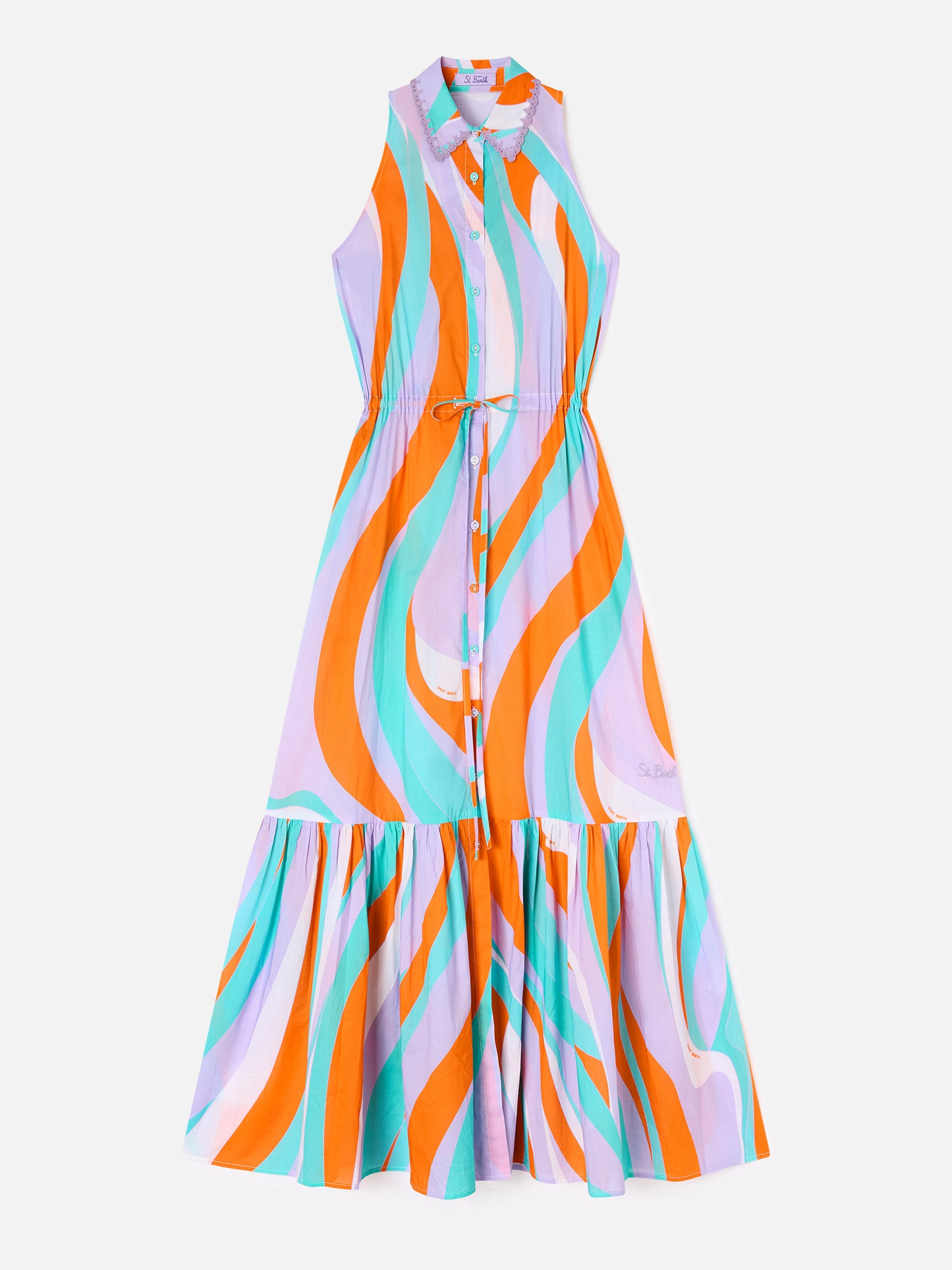 Langes Baumwollkleid Ida mit Wellenprint 