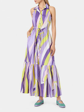 Robe longue Ida en coton avec imprimé vagues 