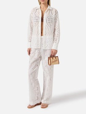 White Inez broderie anglaise trousers