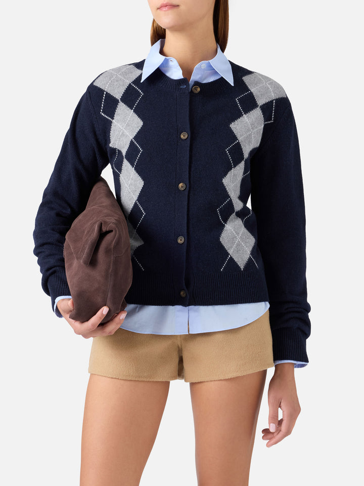 Marineblauer blue Sierra Cardigan aus Woll- und Kaschmirmischung mit Argyle-Muster 