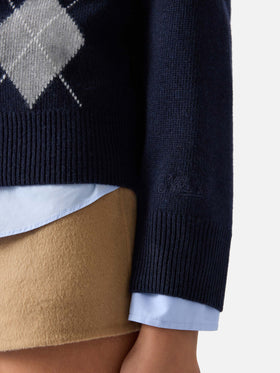 Cárdigan Sierra Navy de mezcla de lana y cachemira blue con motivo argyle 
