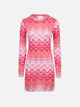 Woman raschel knit pink short dress Imany