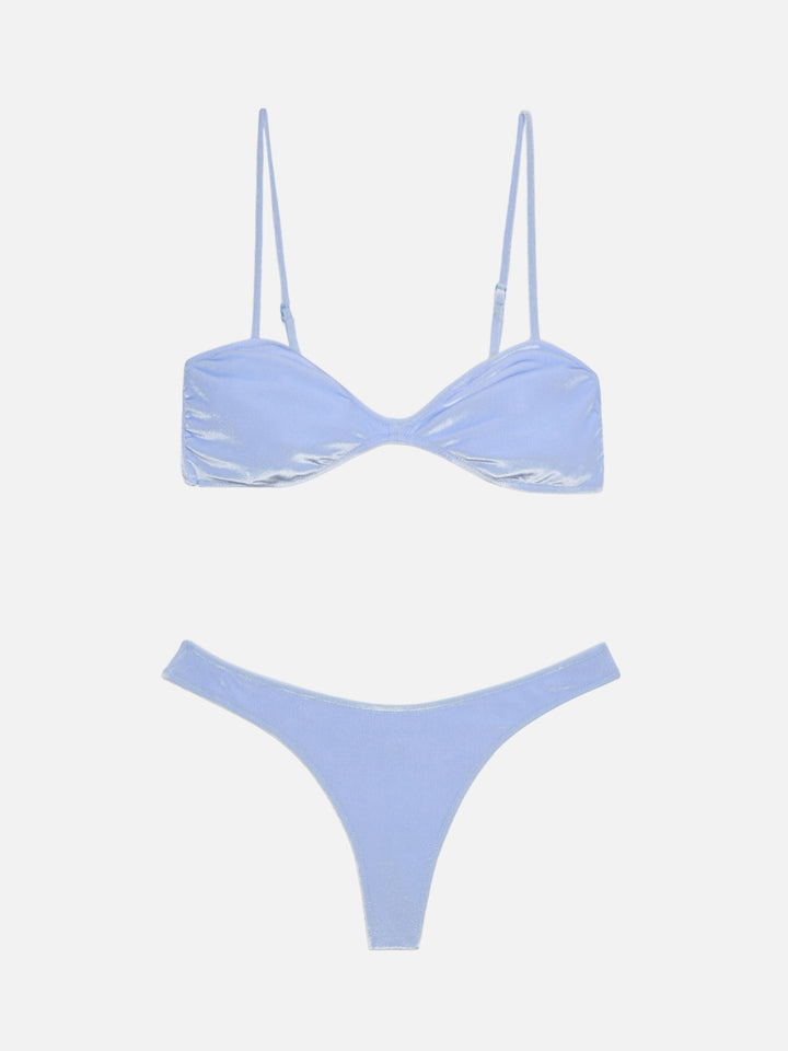 Bikini donna modello scooped Ipanema Naomi in velluto azzurro cielo