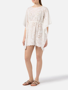 Iria short kaftan in white sangallo textile