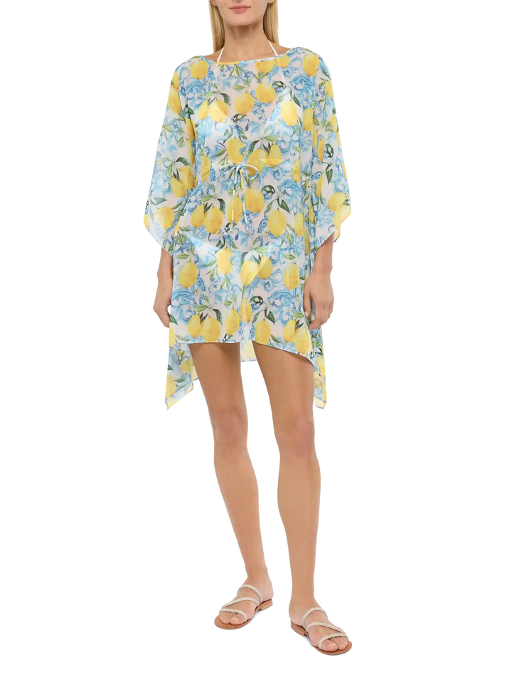 Kaftan aus Baumwolle und Seide „Iria“ mit Majolika-Print