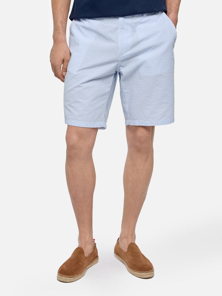 Hellblau gestreifte Baumwoll-Bermudashorts Ischia
