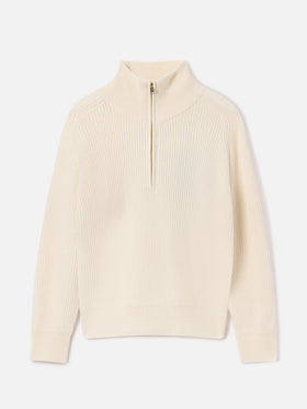 Maglia Isalyn off white in lana con mezza zip