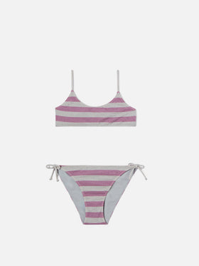Jaiden pink and silver striped lurex bikini