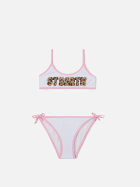 Jaiden String white bikini with animal print terry effect patch