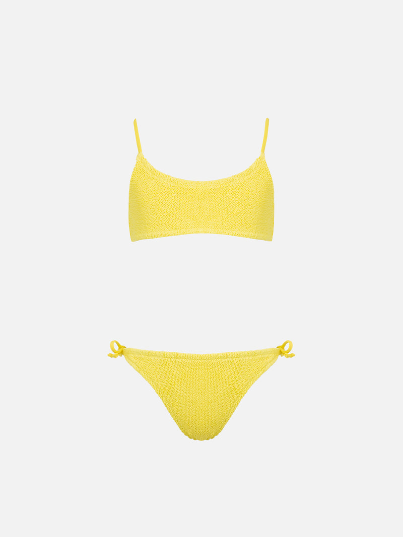 Girl pale yellow crinkle bralette bikini Jaiden