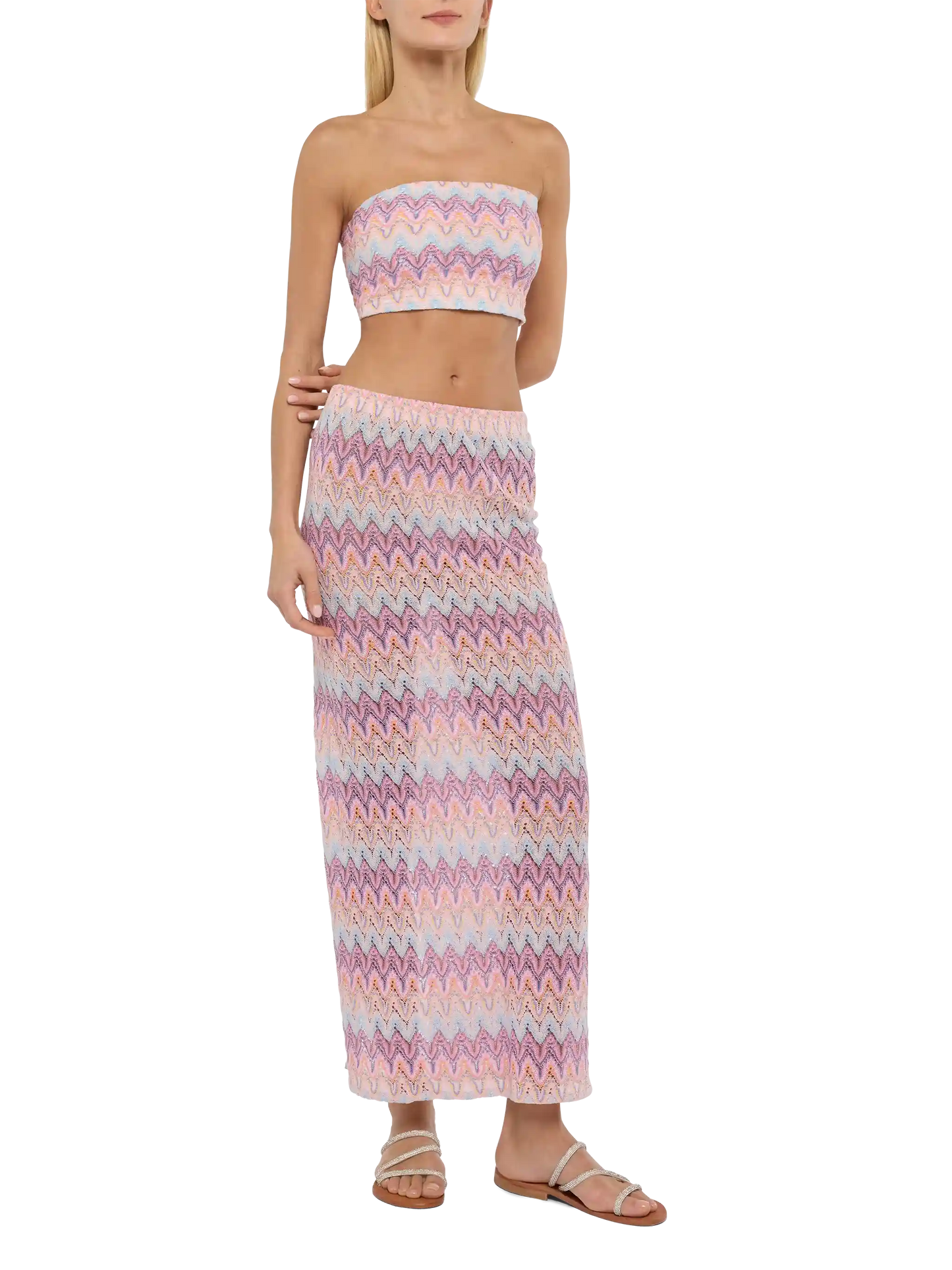 Jaclyn strapless bandeau top with chevron pattern