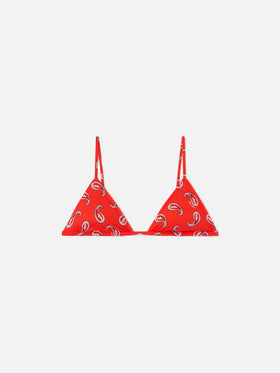Rotes Janet Triangel-Bikinioberteil mit Paisley-Print 