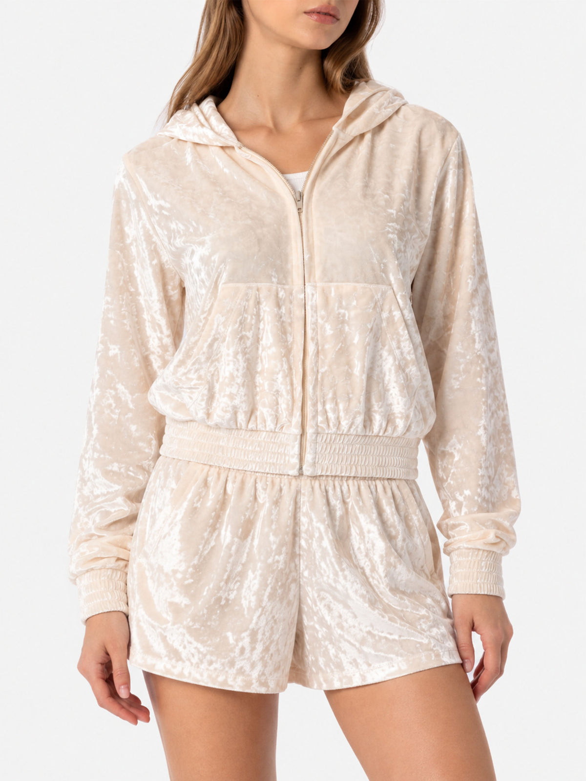 Sudadera con capucha y cremallera de chenilla amarilla pálida Jasmine 