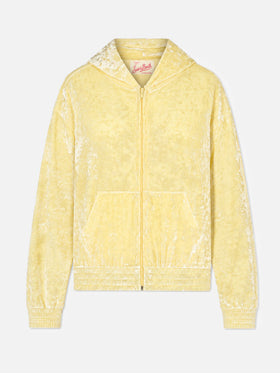 Sweat à capuche zippé en éponge jaune pâle Jasmine 