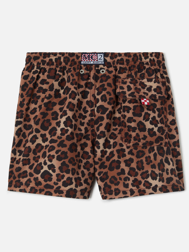 Jean swim shorts with Leopard Animalier print