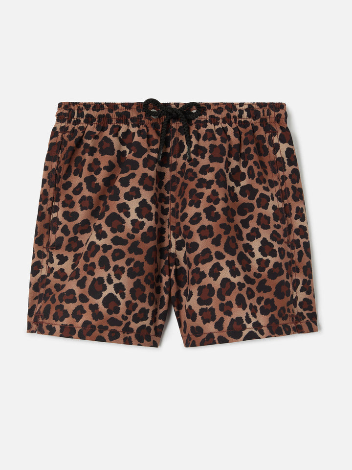 Jean swim shorts with Leopard Animalier print
