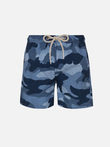 Boy mid-length Jean swim-shorts with camouflage print