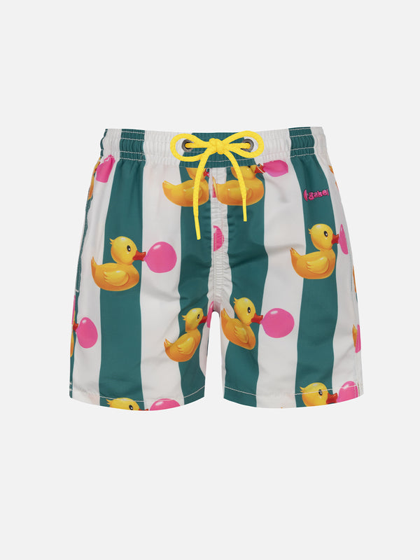 Boy mid-length Jean swim-shorts with Big Babol print | BIG BABOL SPECIAL EDITION