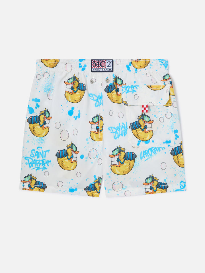 Bañador infantil de largo medio en tejido vaquero con estampado Crypto Ducky | CRYPTOPUPPETS SPECIAL EDITION 