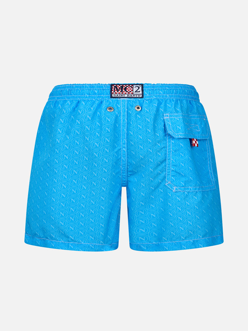 Jean mid-length swim shorts with Napoli print and patch | SSC NAPOLI SPECIAL EDITION