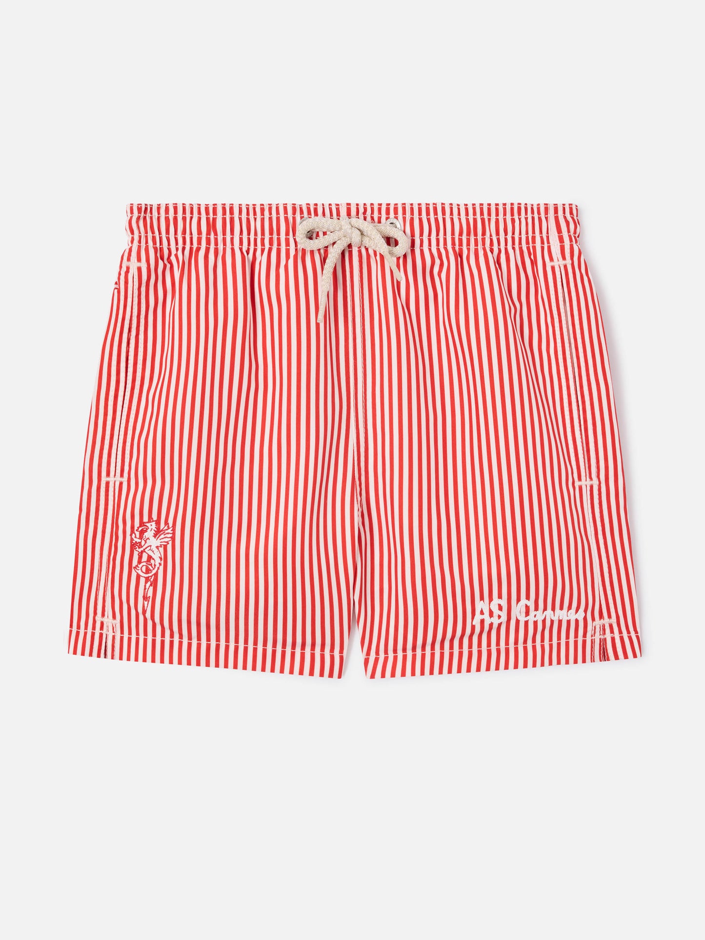 Rote gestreifte Badeshorts aus Jean mit AS Cannes-Stickerei | AS CANNES SPECIAL EDITION 