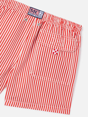 Rote gestreifte Badeshorts aus Jean mit AS Cannes-Stickerei | AS CANNES SPECIAL EDITION 