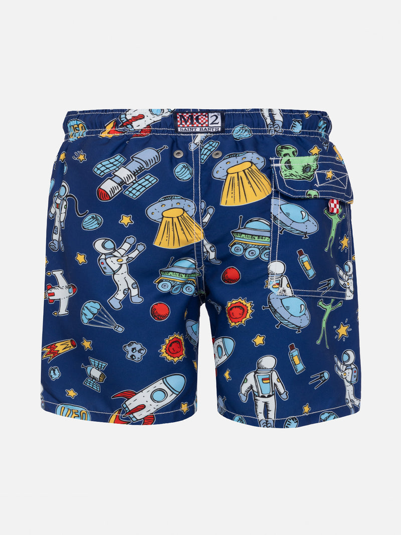 Boy swim shorts with astronaut print