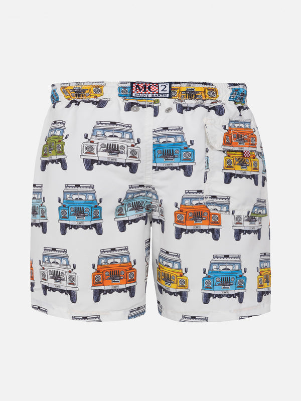 Costume da bagno classico da bambino con stampa auto safari