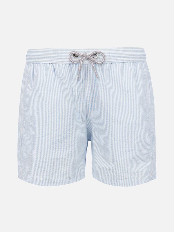 Light blue striped print boy swimshorts