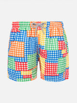 Boy swim shorts with gingham print