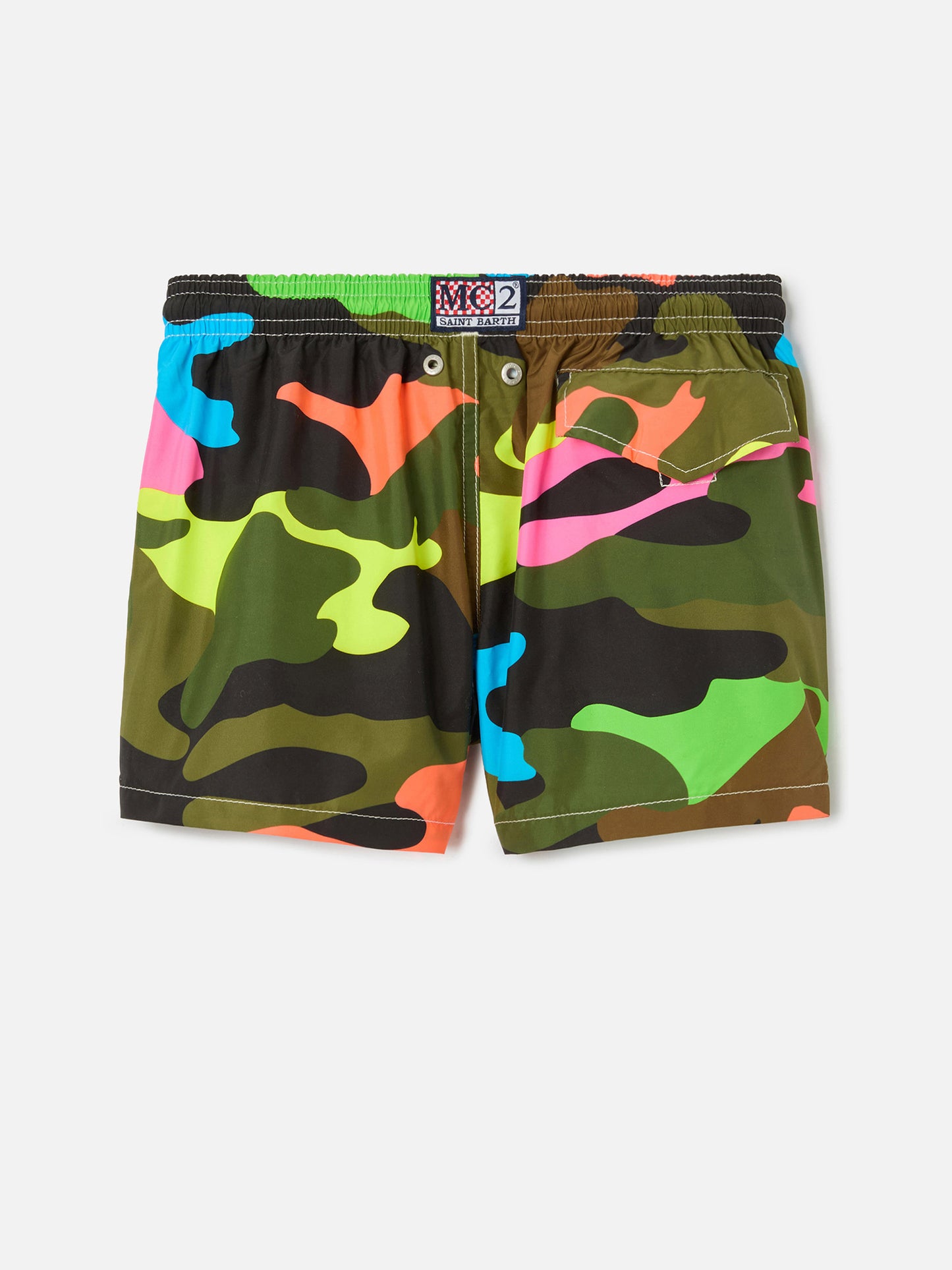 Badeshorts für Jungen mit mehrfarbigem Fluo-Camouflage-Print
